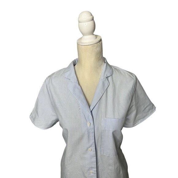 Zara Women's Light Blue & White Striped Button-Down Short Sleeve Shirt Tall M - Picture 2 of 9